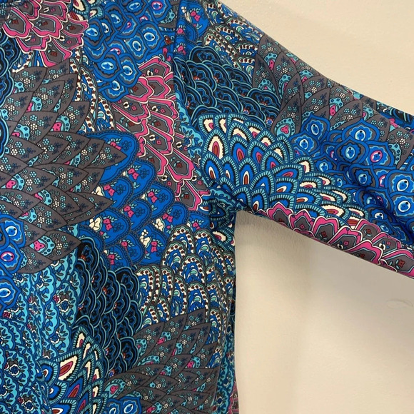 Womans Top Tunic 3X  Colorful Blue Print Jersey Knit Long Sleeve  V Neck Boho - Picture 4 of 11